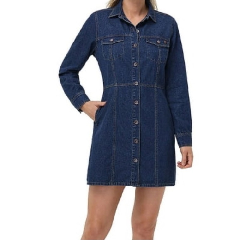 Frye Dark Blue Denim Shirt Dress - Button Front Mini